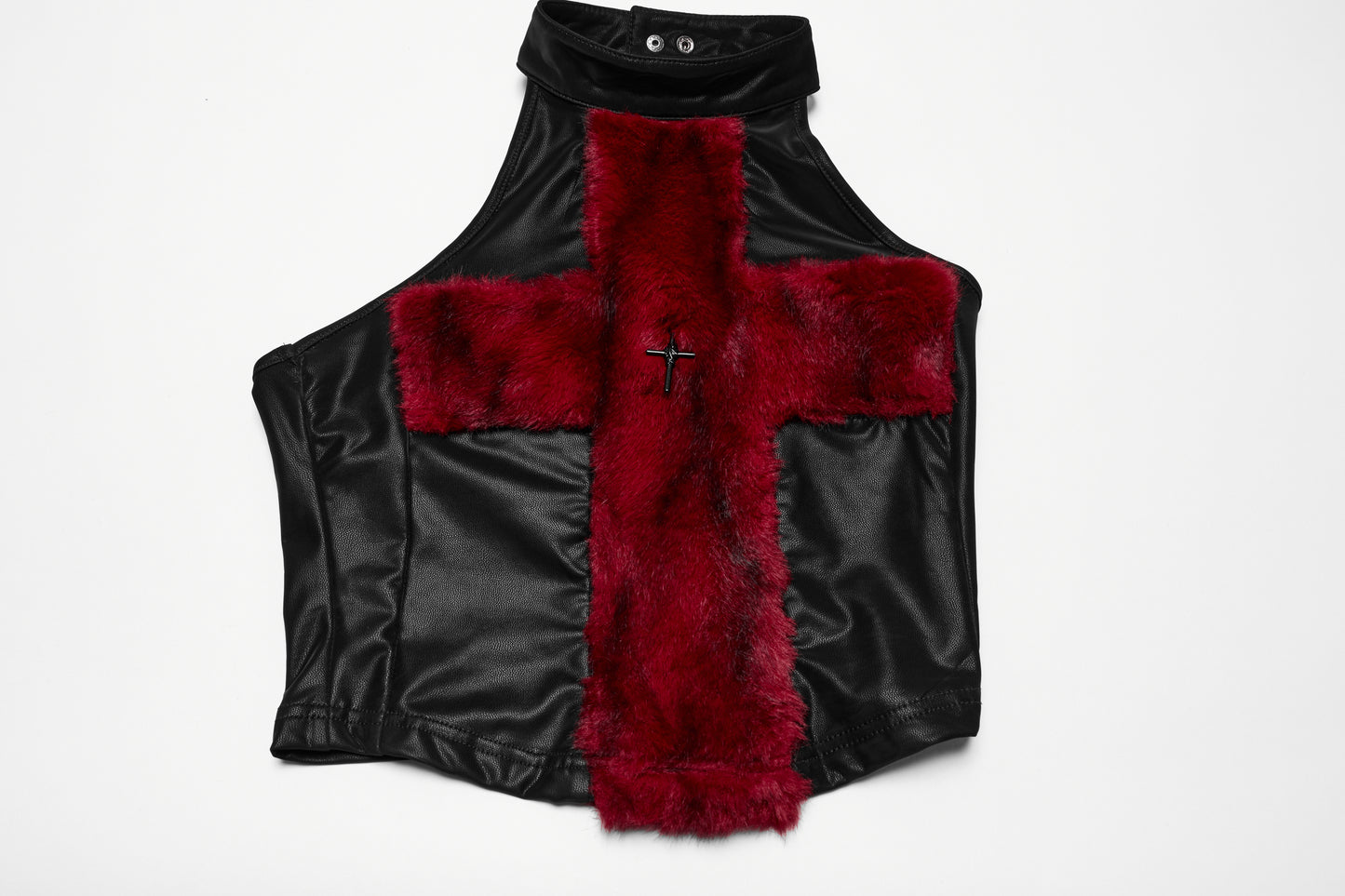 Punk Rave Valora Cross Fur Halter Top In Crimson