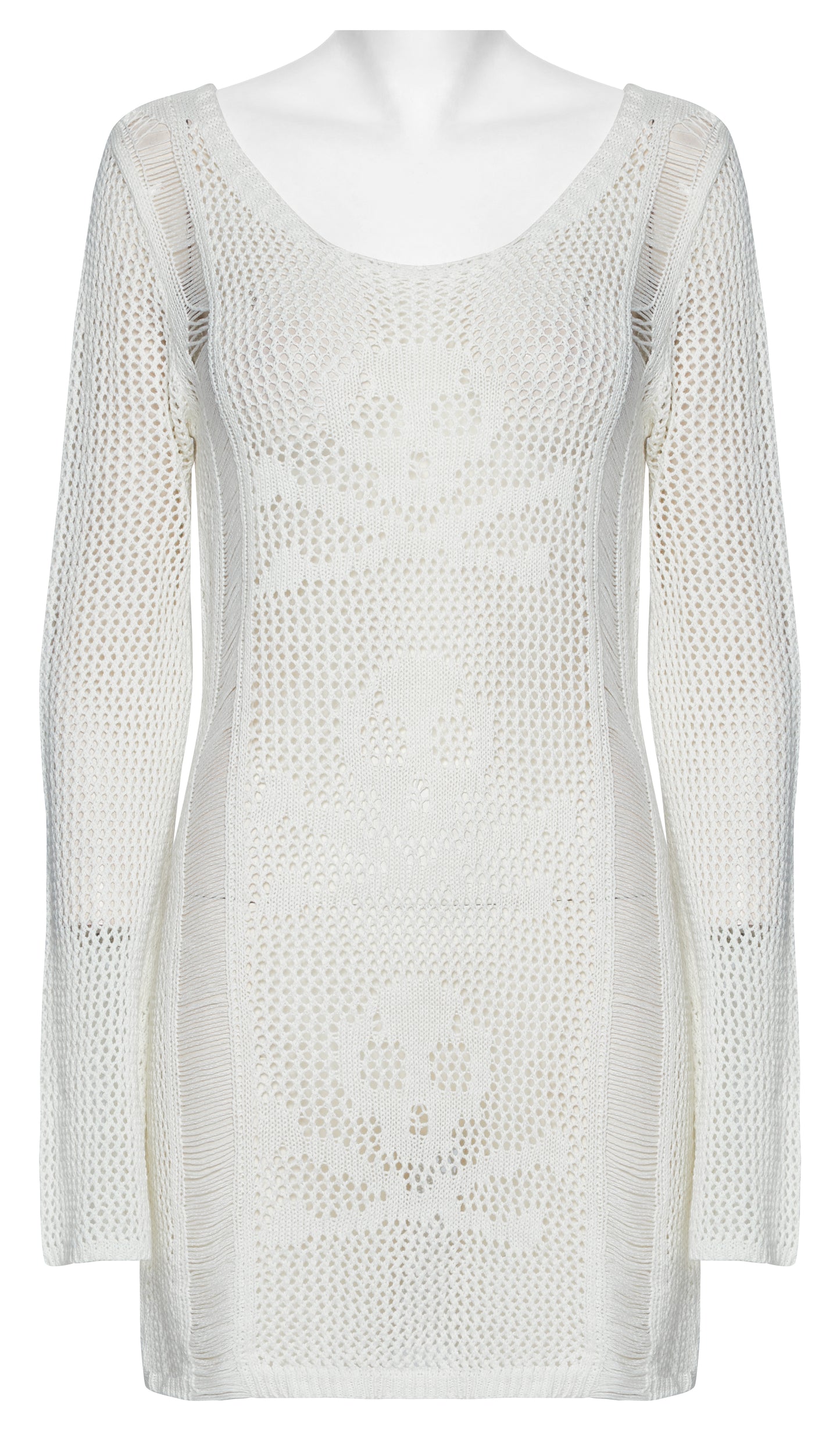 Punk Rave Teuta Skull and Crossed Bones Knitted Mesh Dress in White - Kate's Clothing