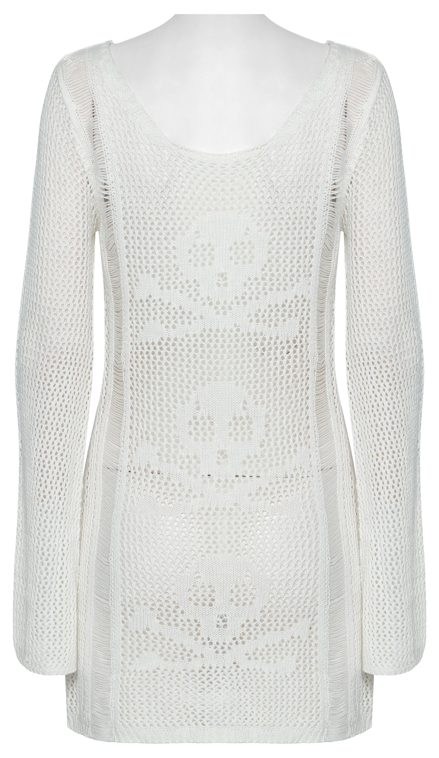 Punk Rave Teuta Skull and Crossed Bones Knitted Mesh Dress in White - Kate's Clothing