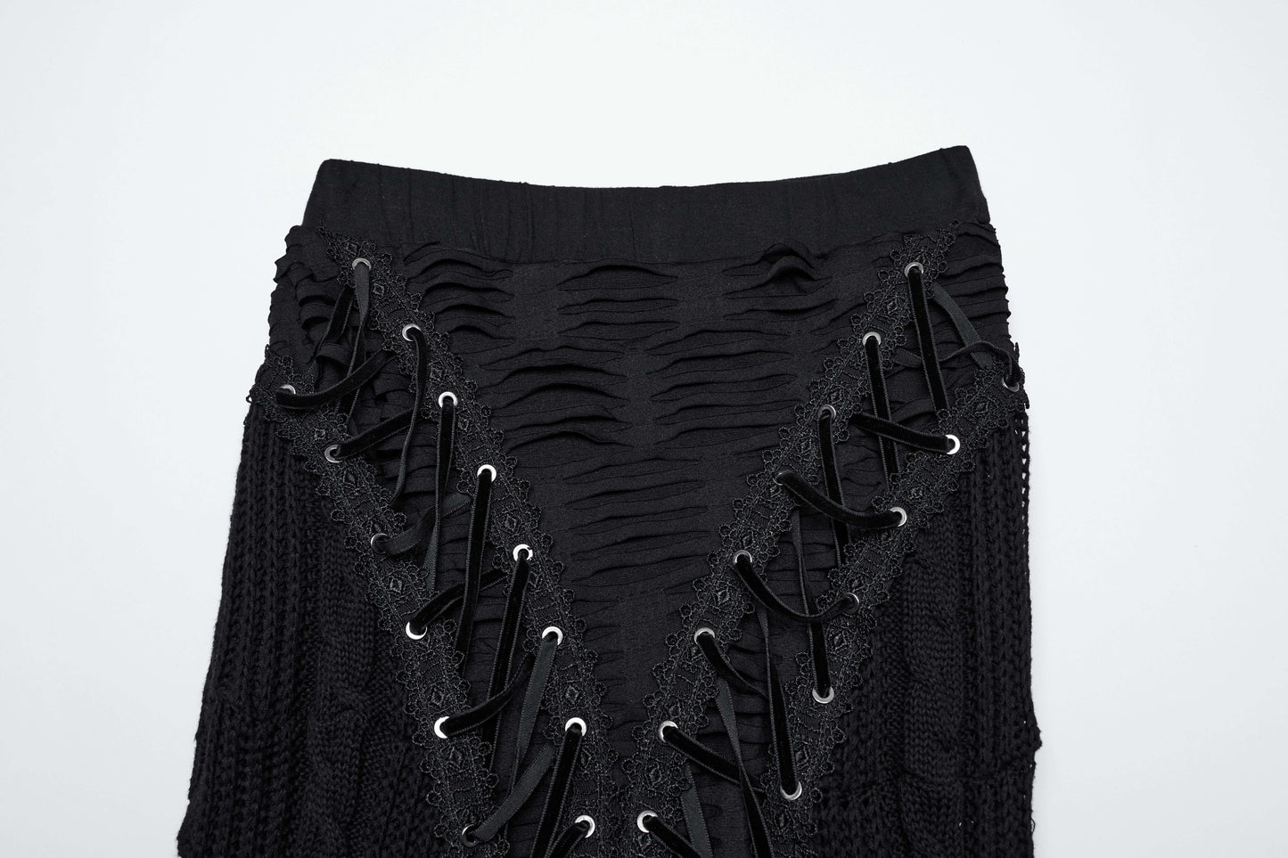 Punk Rave Anastasia Gothalyptic Knitted Fishtail Skirt with Lace Up Features - Kate's Clothing