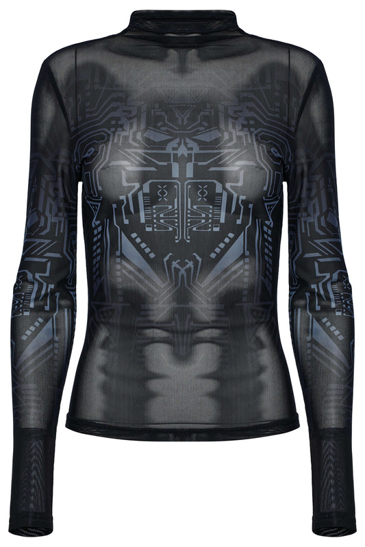 Punk Rave Eluana Cybergoth Print Mesh Long Sleeve Top - Kate's Clothing