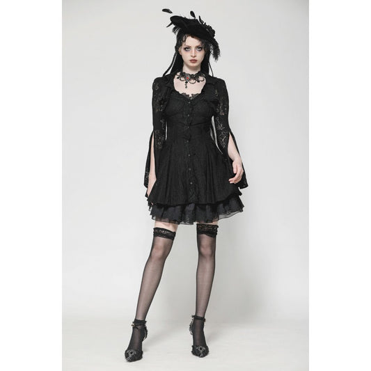Dark in Love Luca Black Hollow Lace Gemstone Button Adjustable Waist Dress - Kate's Clothing
