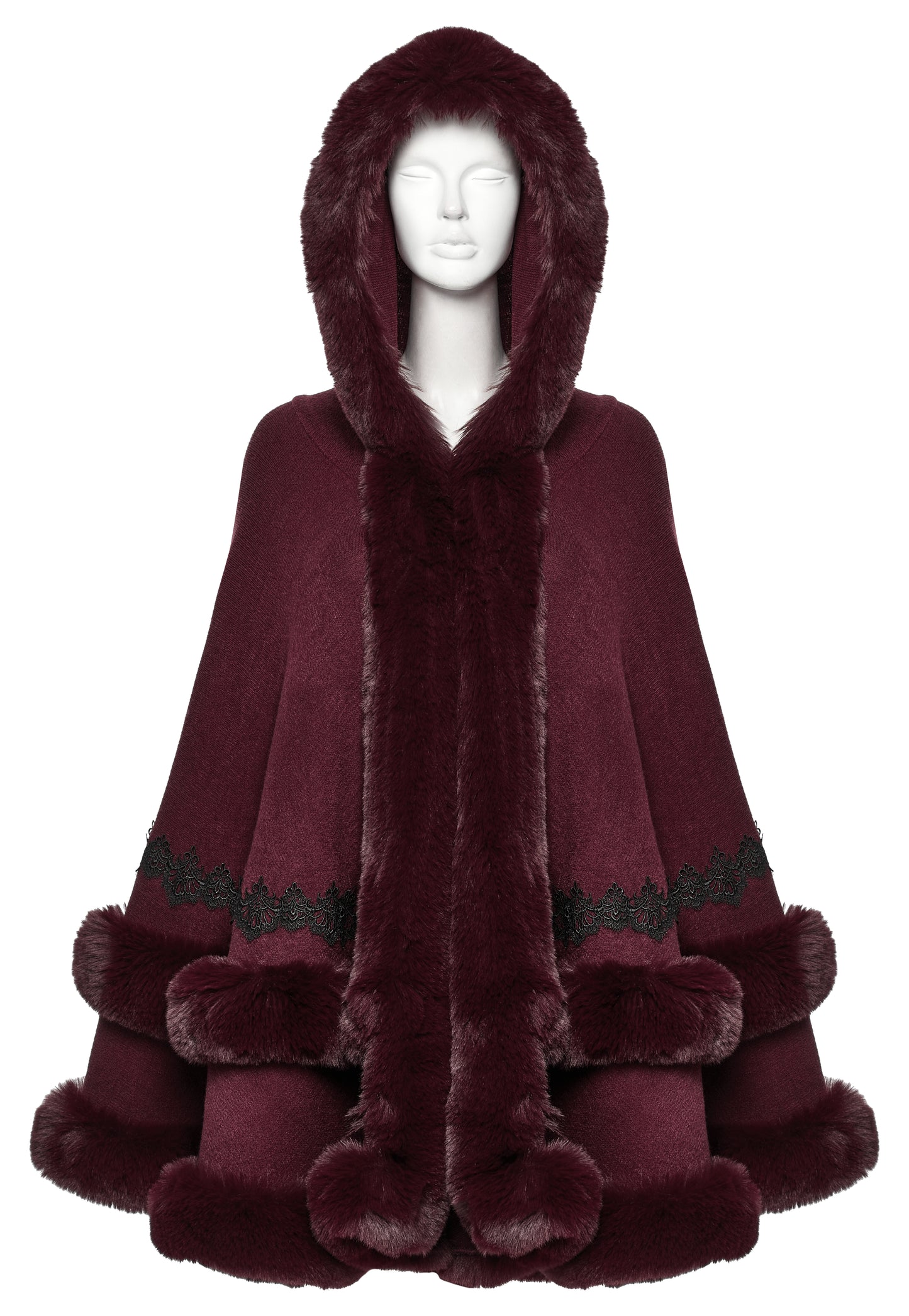 Punk Rave Isolde Faux Fur Trim Gothic Cloak Wine Red