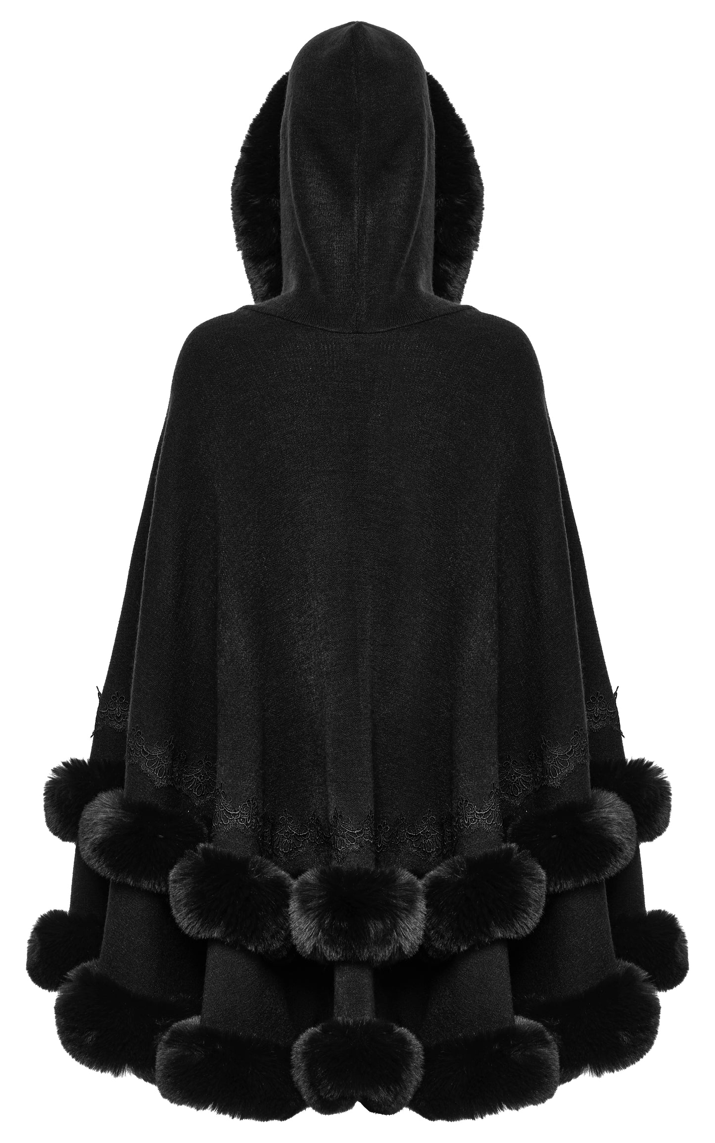 Punk Rave Elvira Faux Fur Trim Gothic Cloak in Black