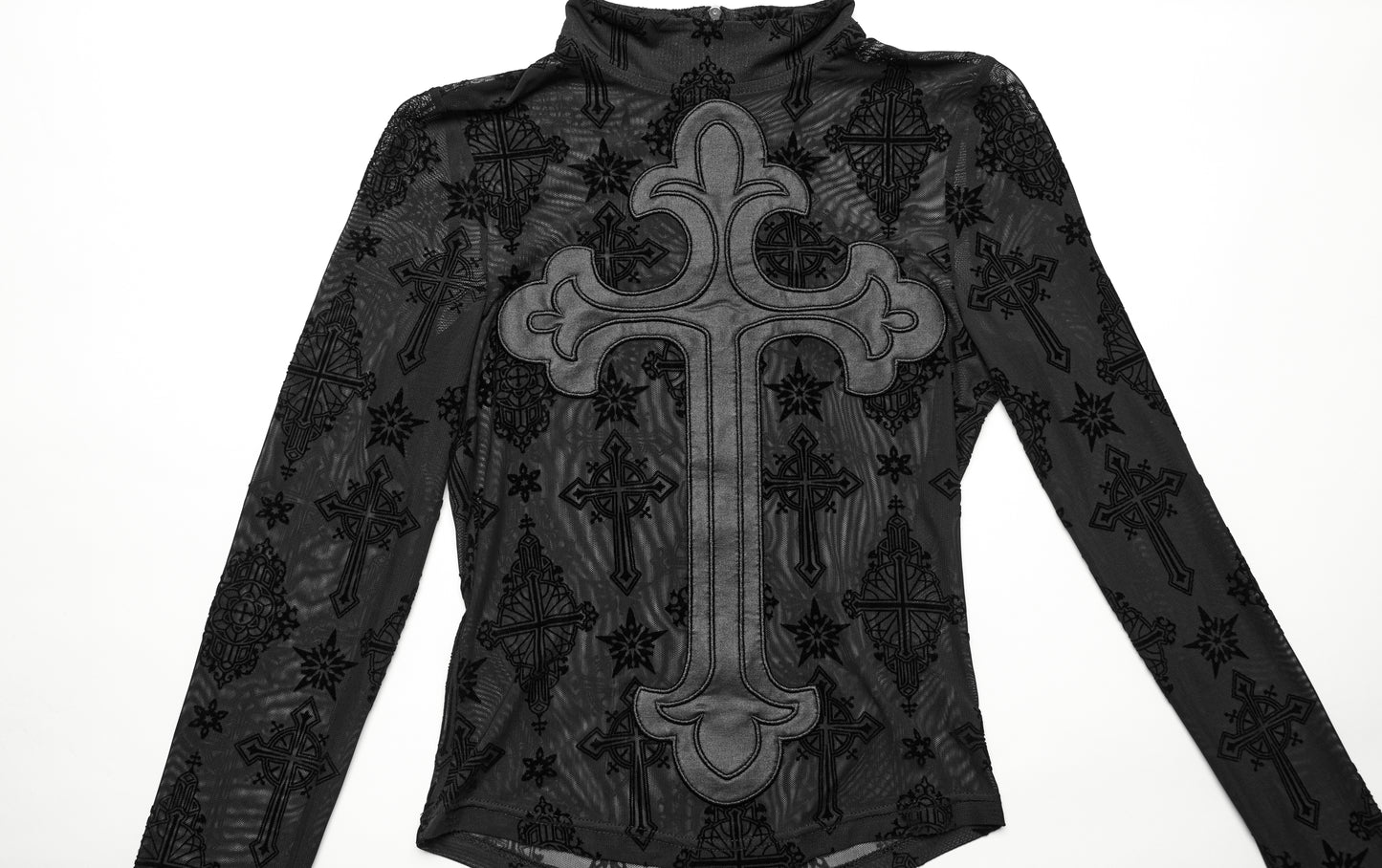 Punk Rave Morrigan Cross Embroidered Mesh Top