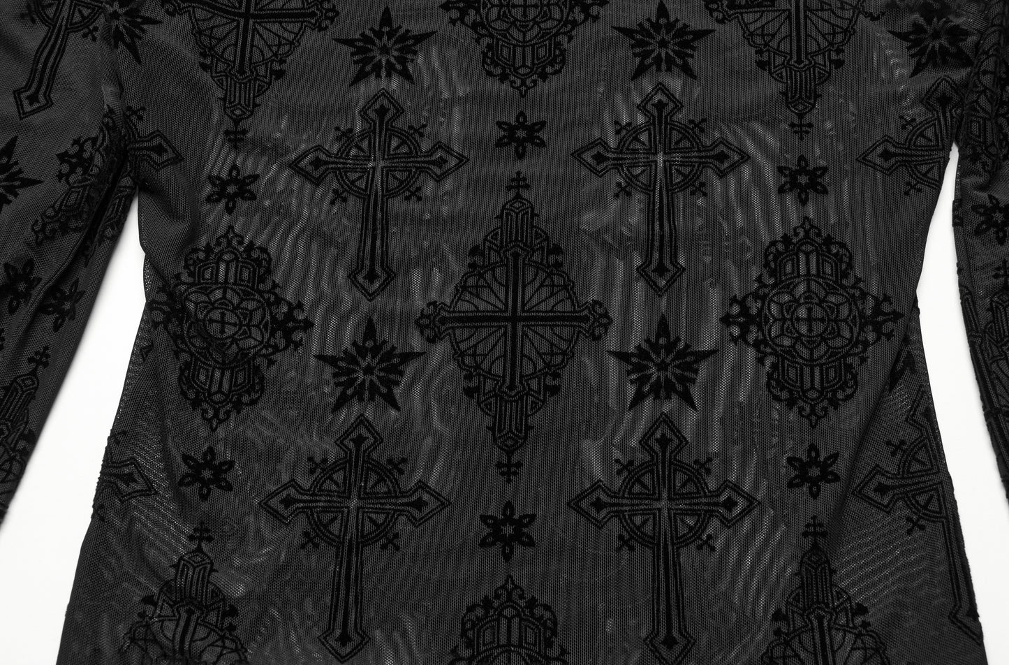 Punk Rave Morrigan Cross Embroidered Mesh Top