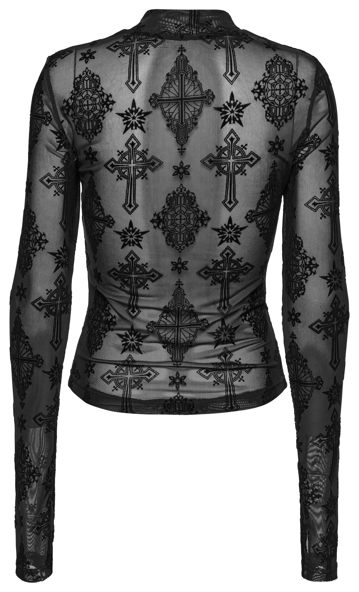 Punk Rave Morrigan Cross Embroidered Mesh Top