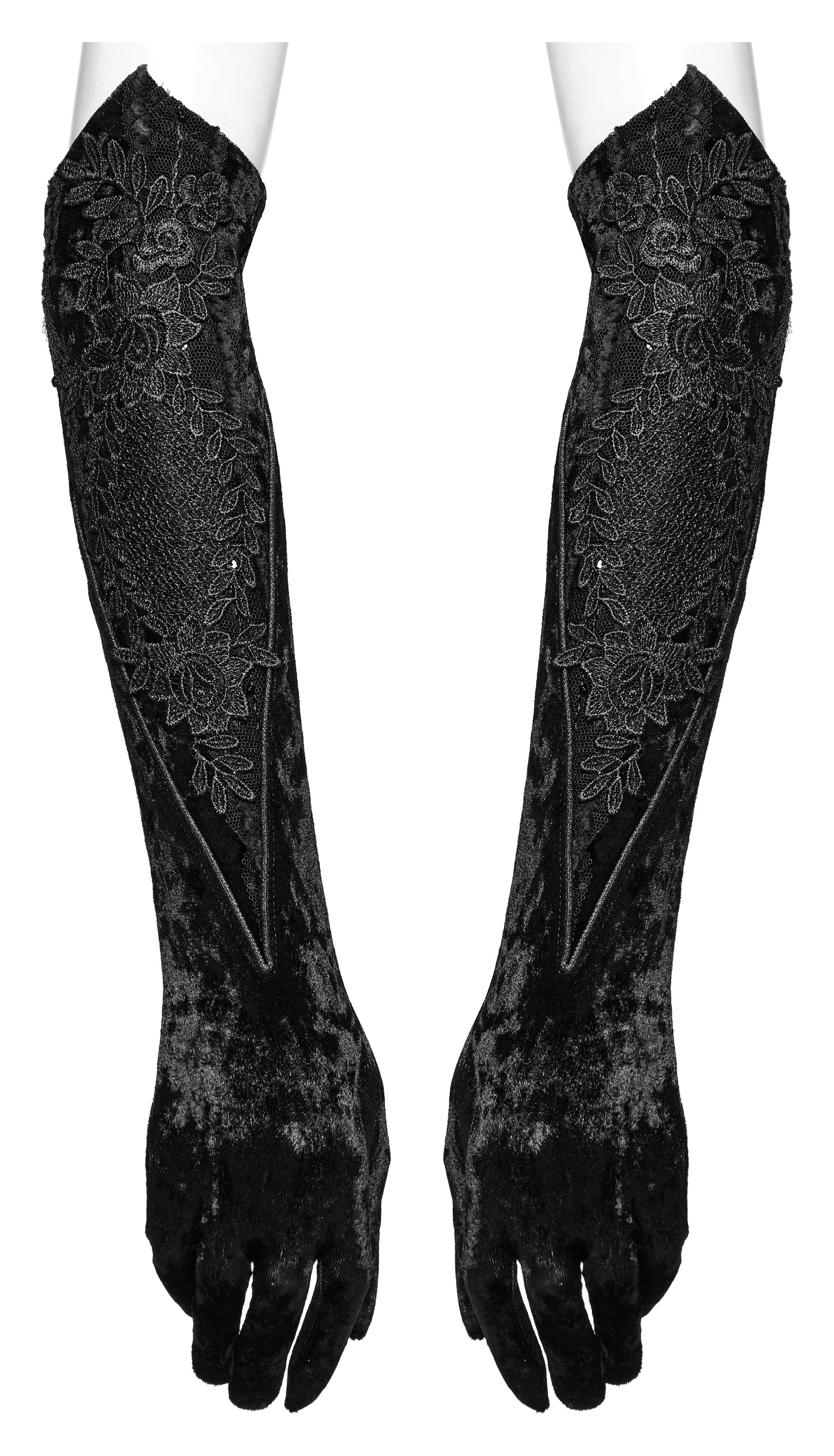 Punk Rave Selene Embroidered Velvet Gloves in Black