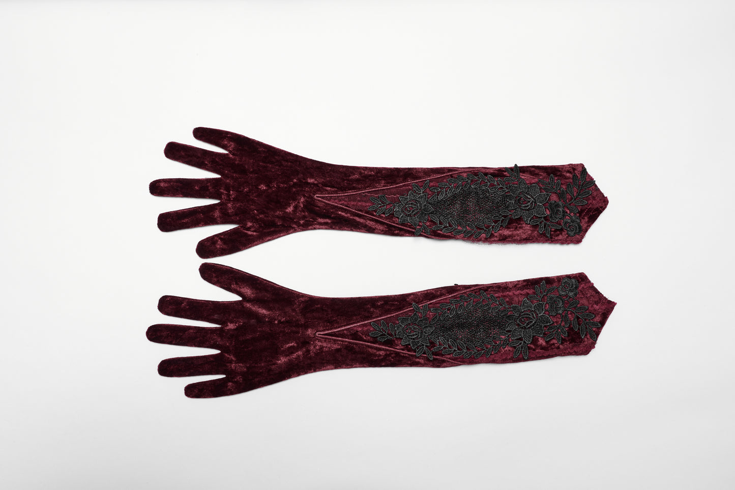 Punk Rave Selene Embroidered Velvet Gloves in Crimson