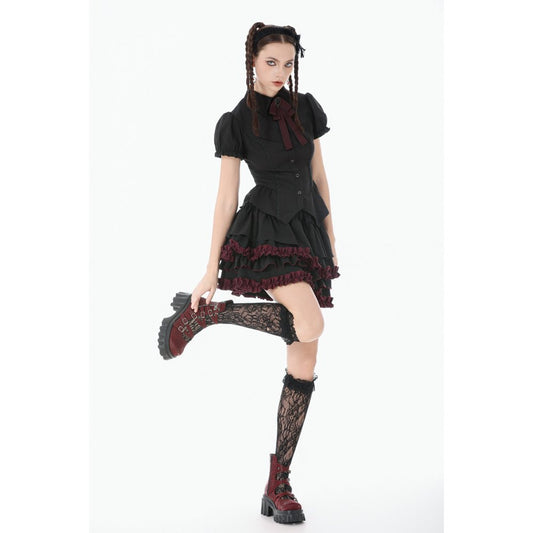 Dark in Love Black Crimson Gothic Tiered Skirt