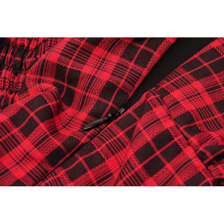 Dark in Love Rosalind Black and Red Tartan Cold Shoulder Halterneck Dress - Kate's Clothing