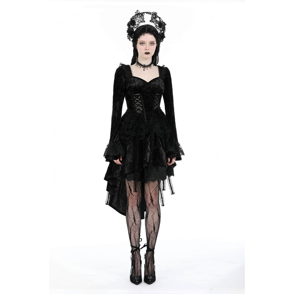 Dark in Love Annalise Gothic Velvet Dovetail Dress - Kate's Clothing