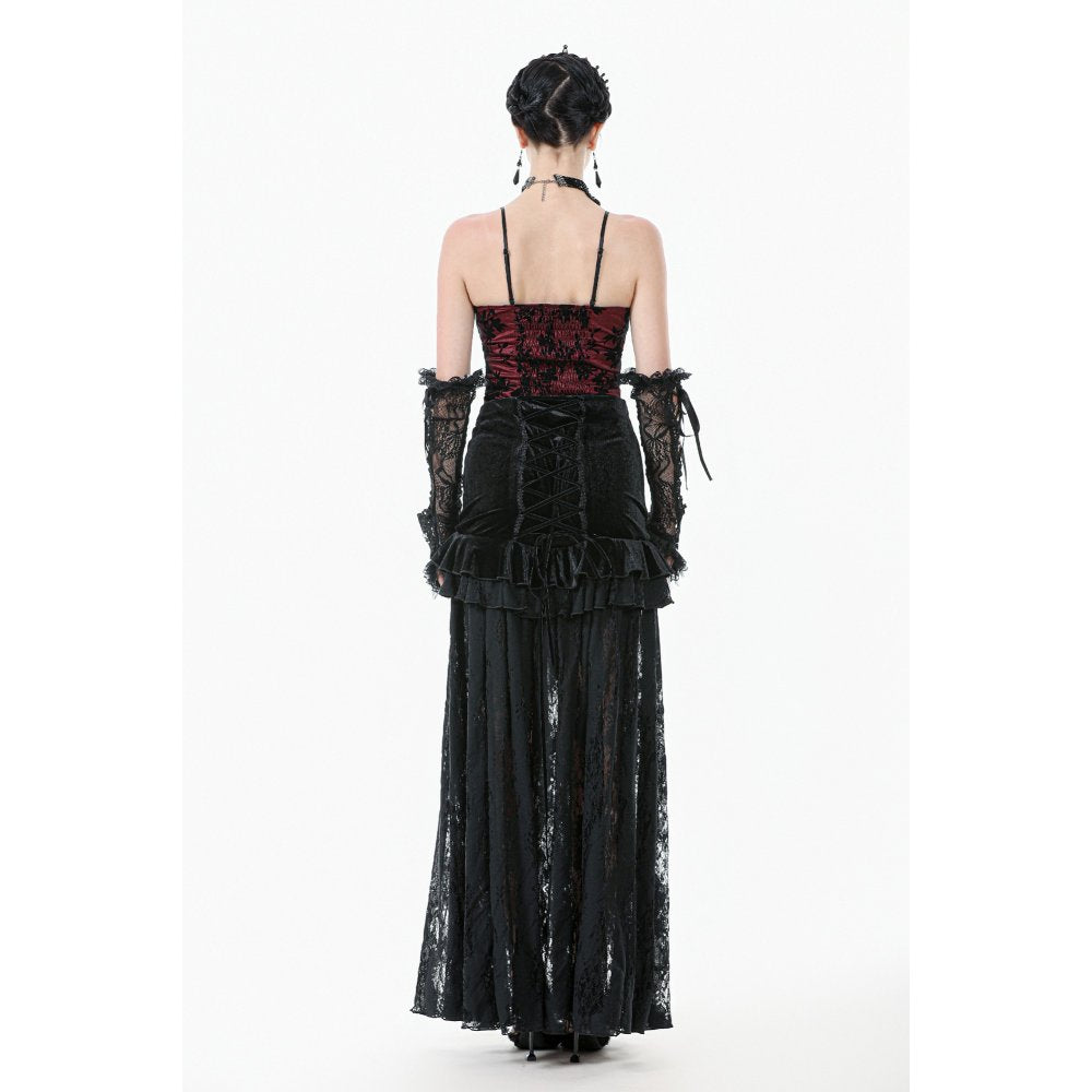 Dark in Love Althea Lace-Trimmed Velvet Goth Camisole in Burgundy