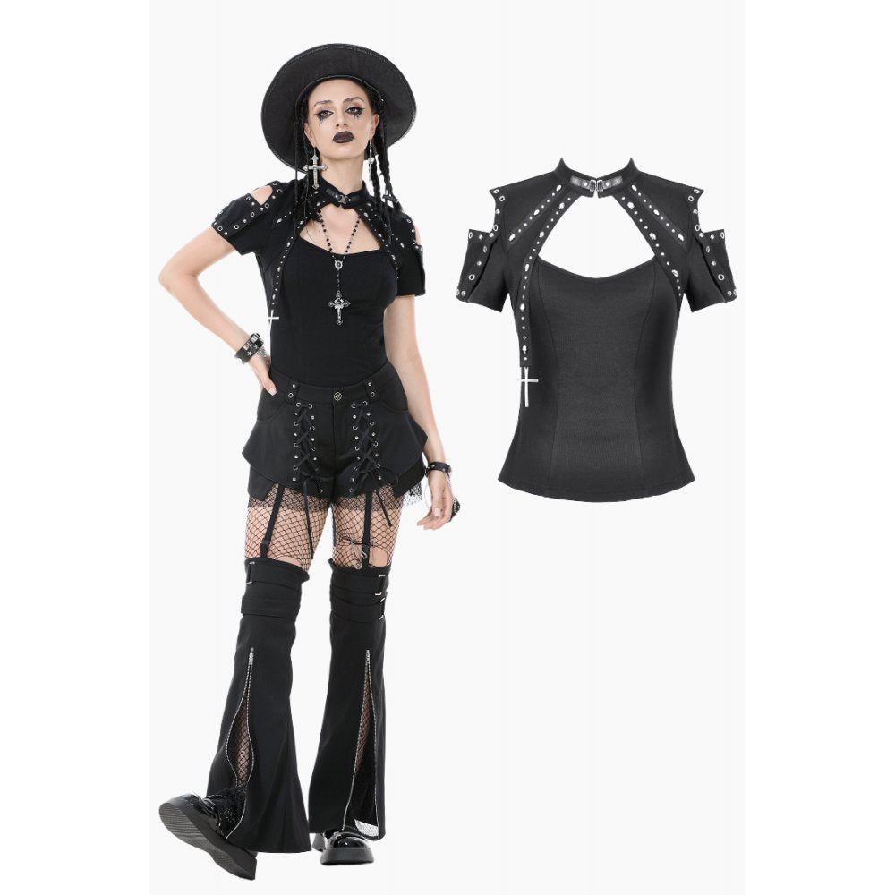 Dark in Love Seraphine Lace Off-Shoulder Goth Bodysuit in Black