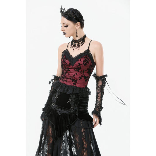 Dark in Love Althea Lace-Trimmed Velvet Goth Camisole in Burgundy