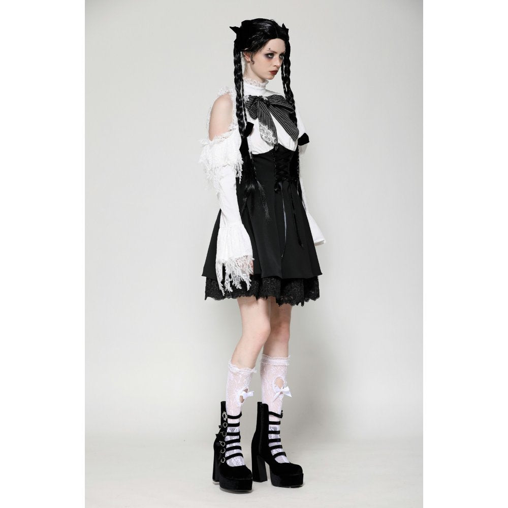 Dark in Love Aella Frozen Shoulder Effect Black and White Dress - Kate's Clothing