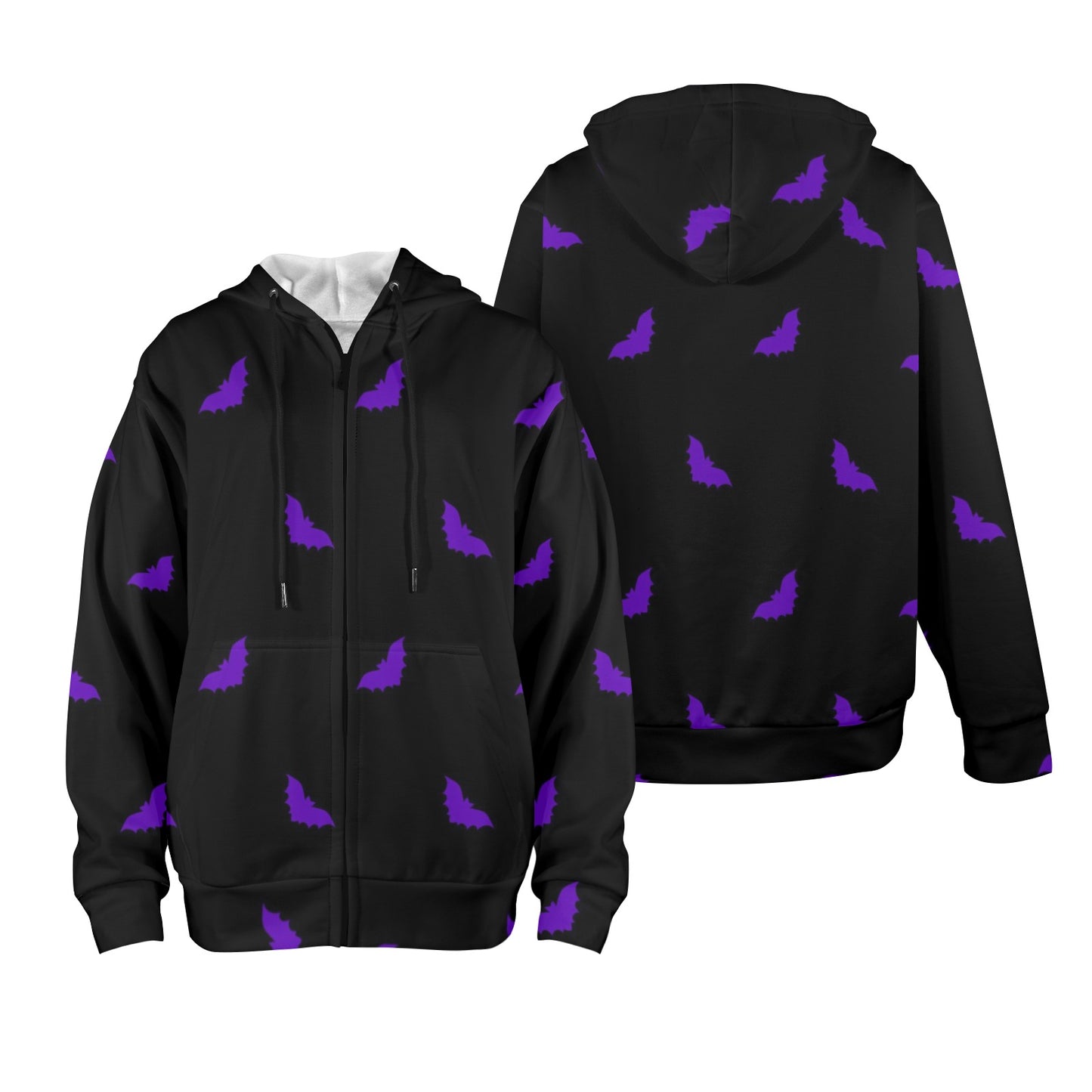 ANTIBrand fleece-lined zip hoodie with purple bats print