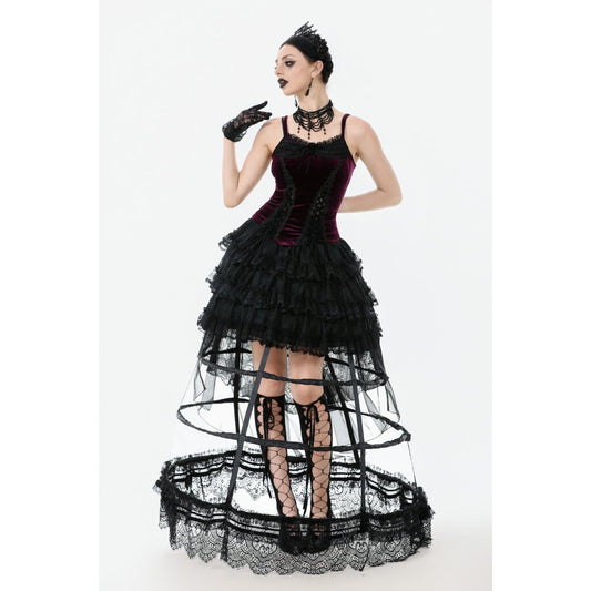 Dark in Love Gothic Hoop Cage Skirt with Lace Trim in Black