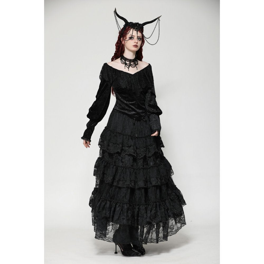 Dark in Love Romilly Lace Trimmed Jacquard Velvet Top - Kate's Clothing