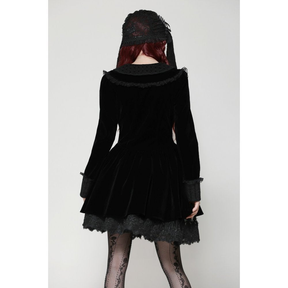 Dark in Love Elowen Black Gothic Lolita Rabbit Ear Bonnet in Rose Lace - Kate's Clothing
