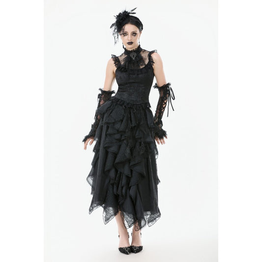 Dark in Love Morrigan Ruffled Goth Midi Skirt in Black