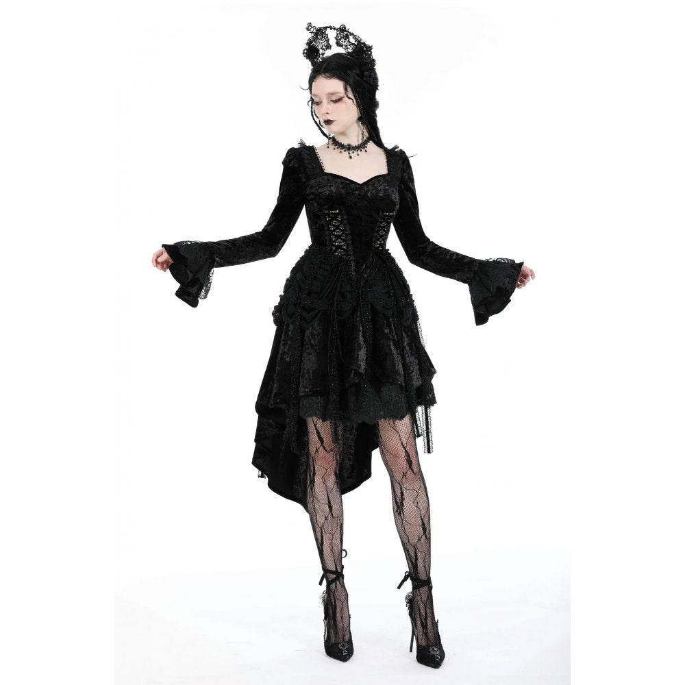 Dark in Love Annalise Gothic Velvet Dovetail Dress - Kate's Clothing