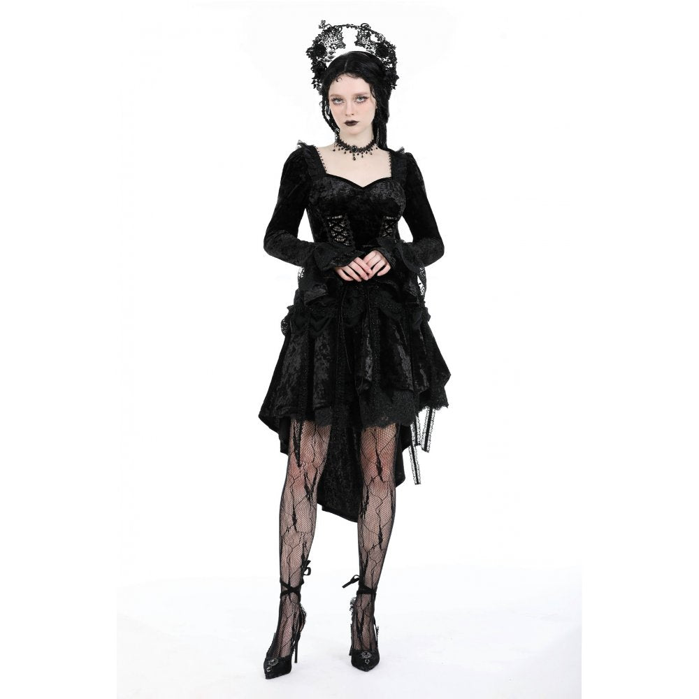 Dark in Love Annalise Gothic Velvet Dovetail Dress - Kate's Clothing