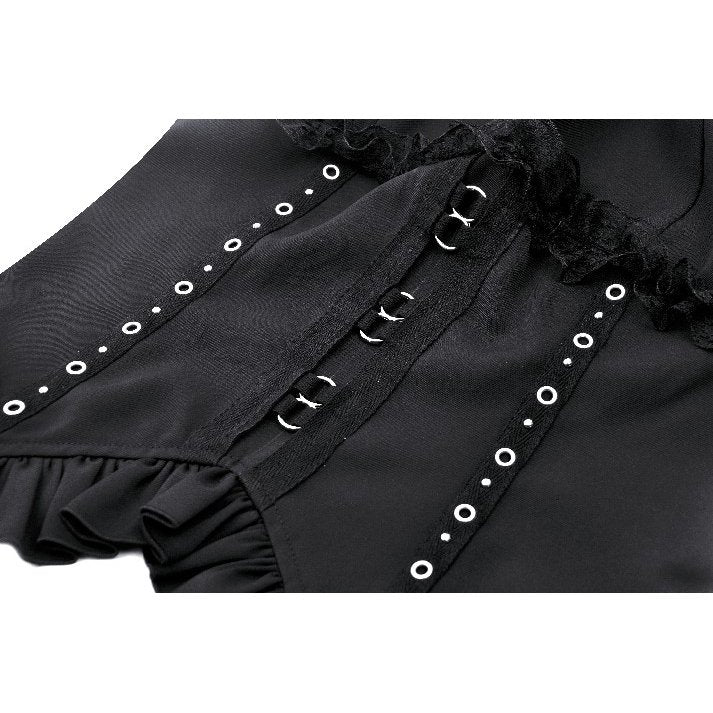 Dark in Love Teo Lace Up Collar Top - Kate's Clothing