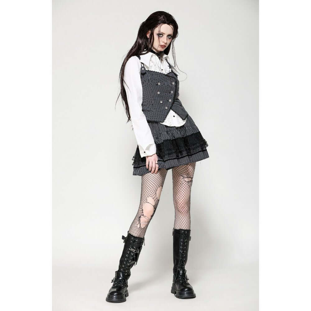Dark in Love Gwyneth Dark Striped Corporate Goth Vest - Kate's Clothing