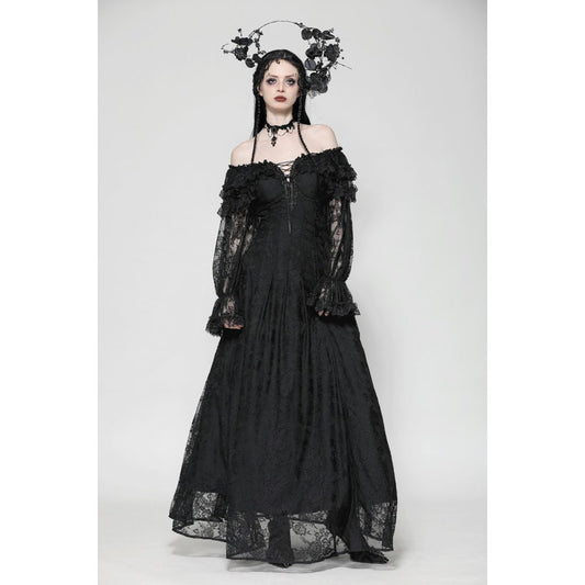 Dark in Love Cosette Elegant Gothic Off-Shoulder Ruffle Maxi Dress - Kate's Clothing