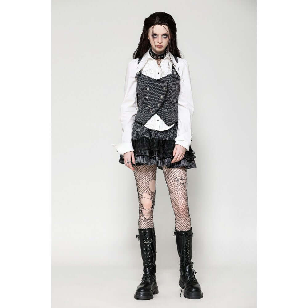 Dark in Love Gwyneth Dark Striped Corporate Goth Vest - Kate's Clothing