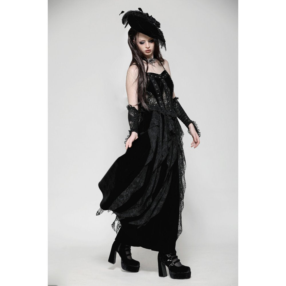 Dark in Love Fia Romantic Gothic Hollow Waist Maxi Dress - Kate's Clothing