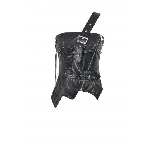 Dark in Love Vespera One-Shoulder Spiked Faux Leather Corset Top