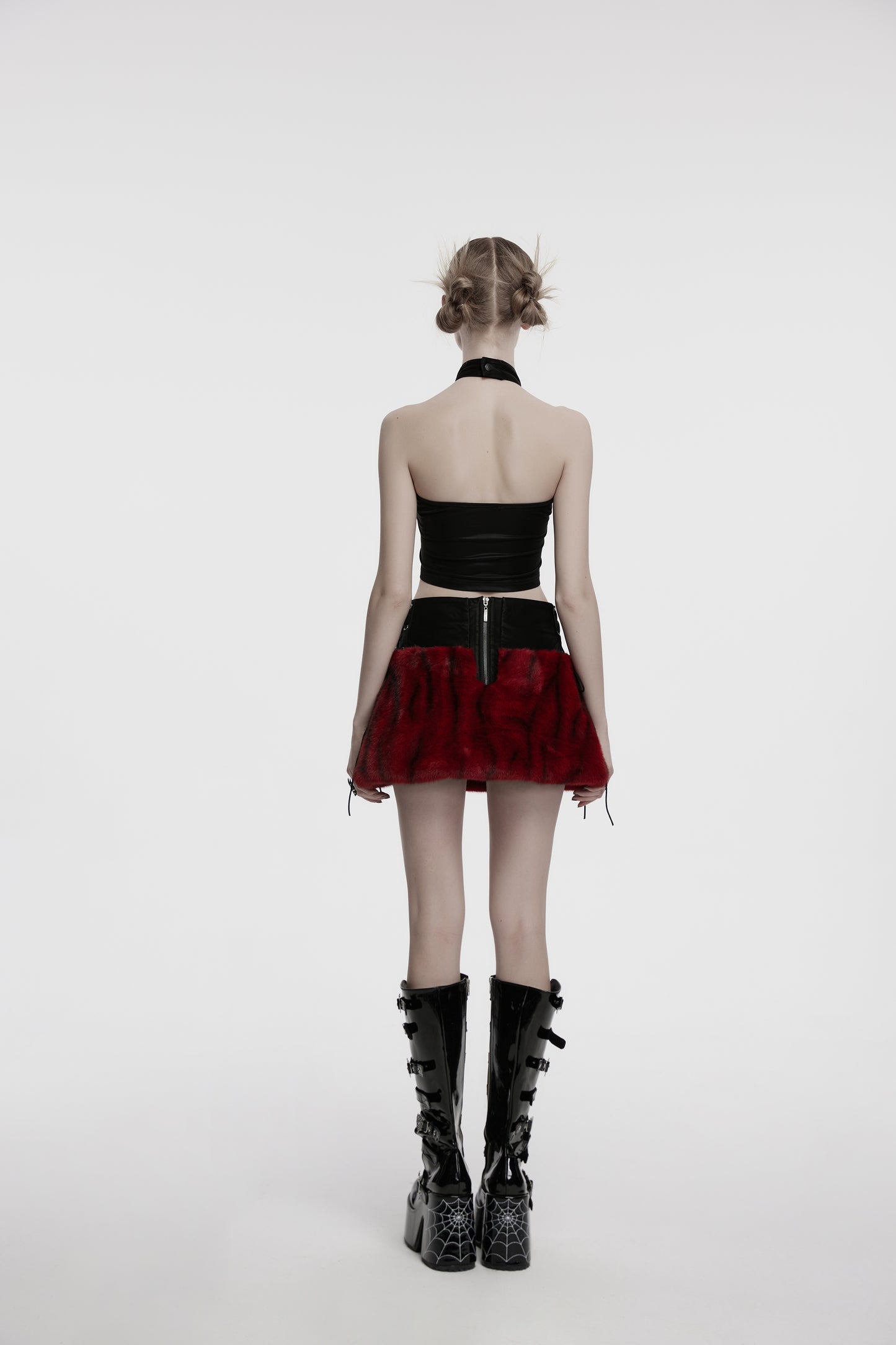 Punk Rave Valora Cross Fur Halter Top In Crimson