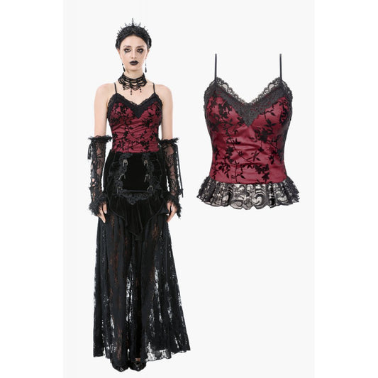Dark in Love Althea Lace-Trimmed Velvet Goth Camisole in Burgundy