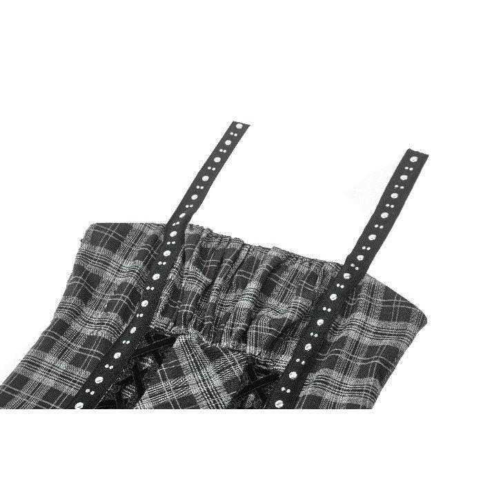 Dark in Love Ida Punk Grey Plaid Metal Studded Dress - Kate's Clothing