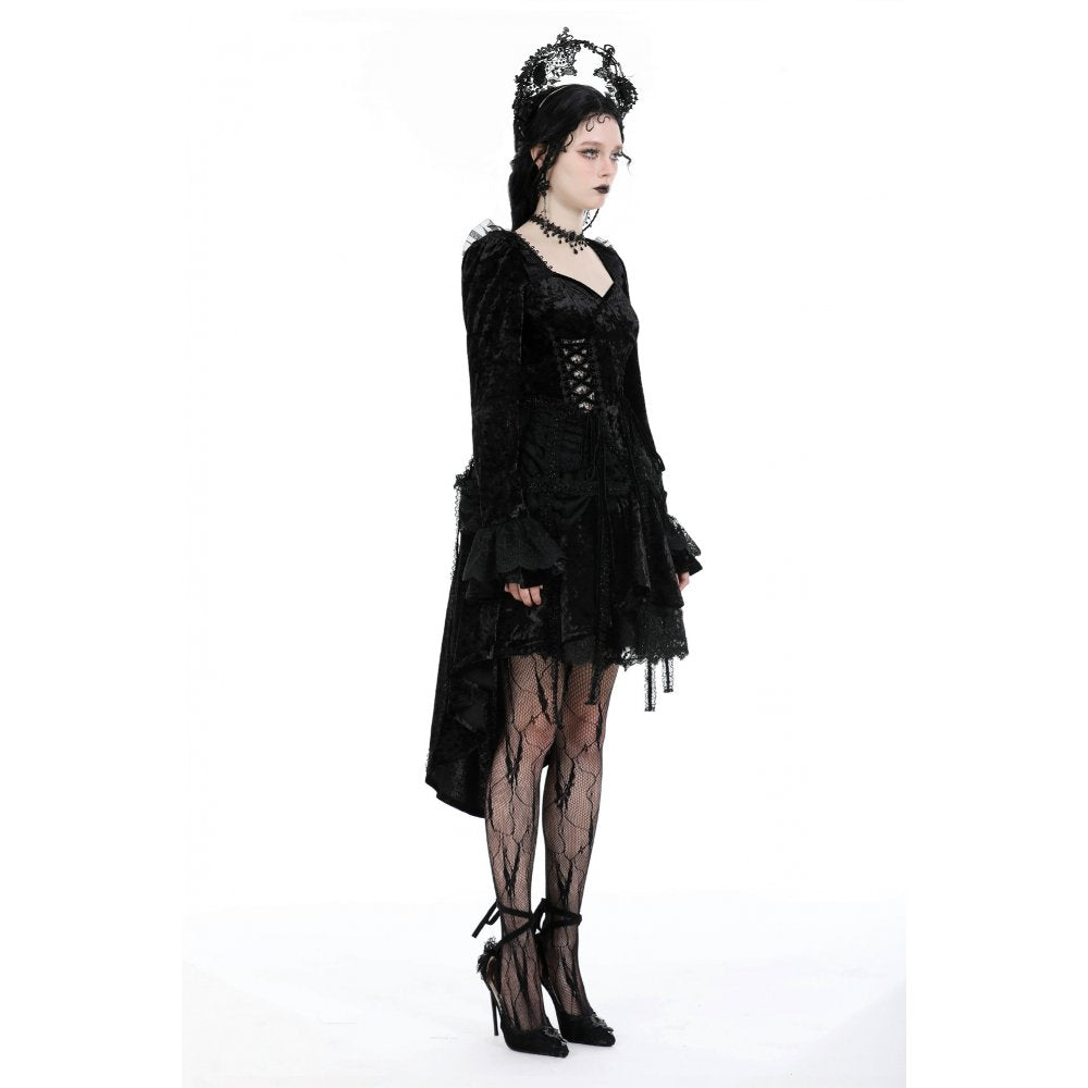 Dark in Love Annalise Gothic Velvet Dovetail Dress - Kate's Clothing