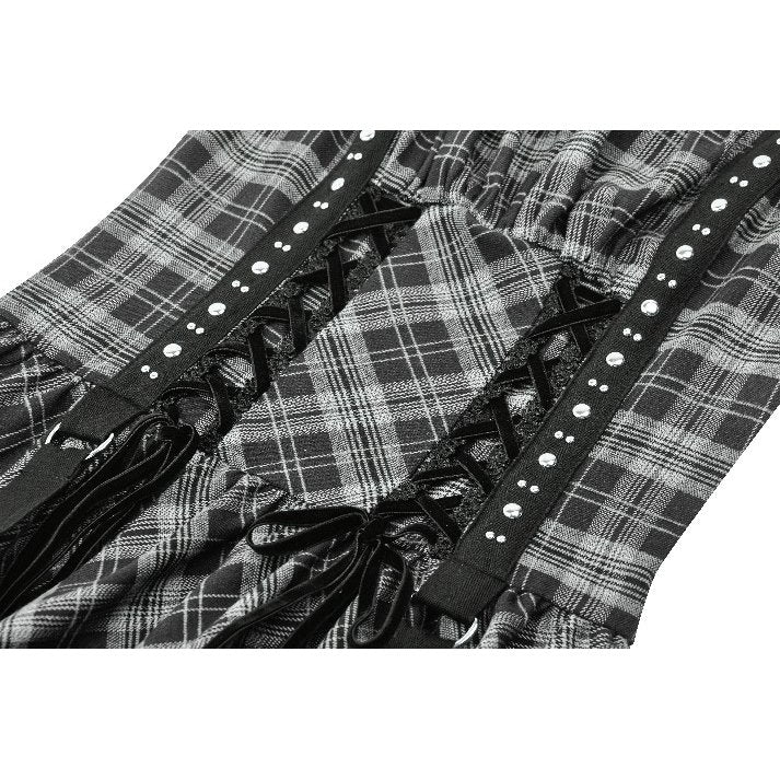 Dark in Love Ida Punk Grey Plaid Metal Studded Dress - Kate's Clothing