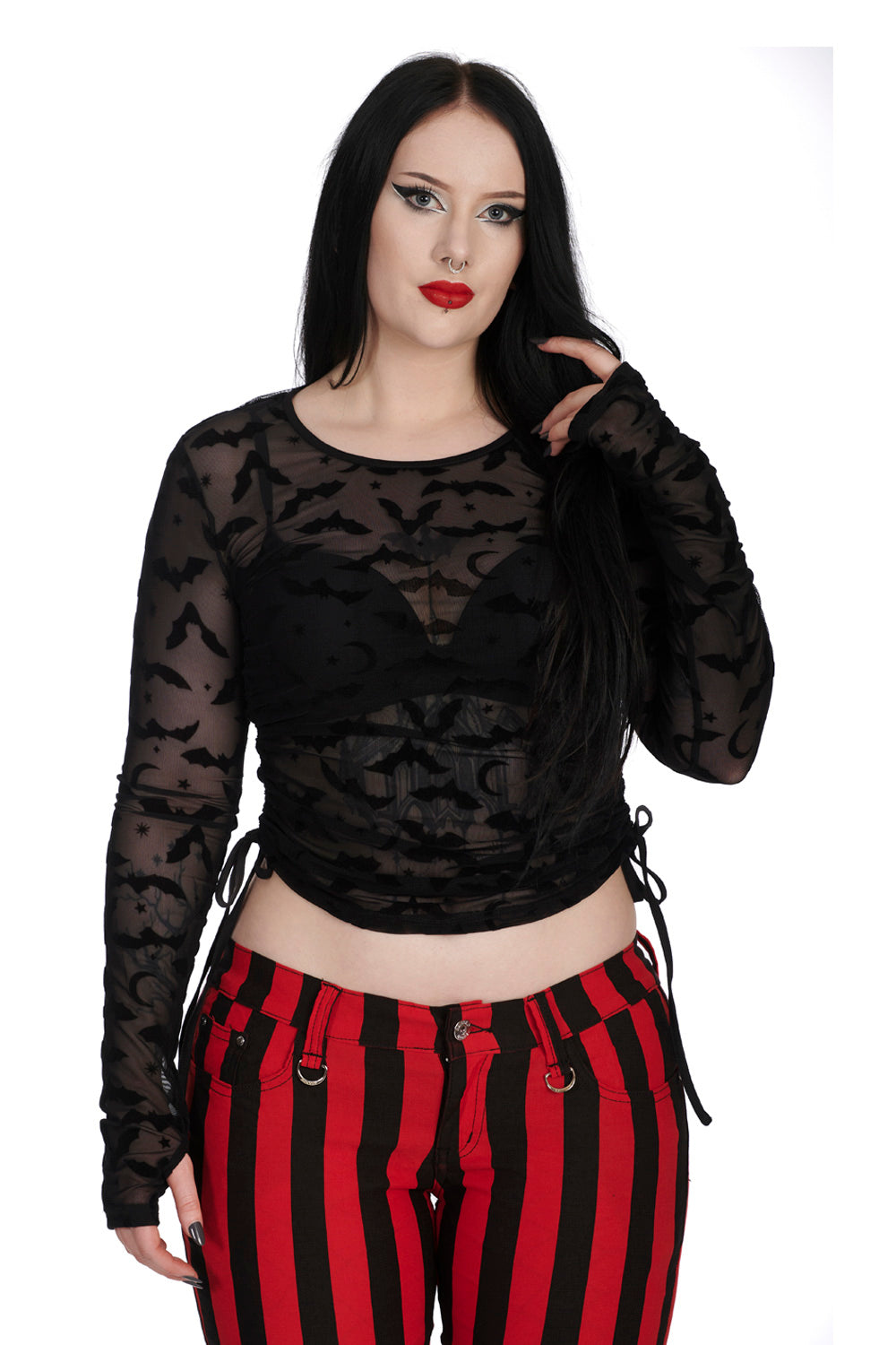 Banned Groove is All Around Mesh Top with Flock Bat Print - Kate's Clothing