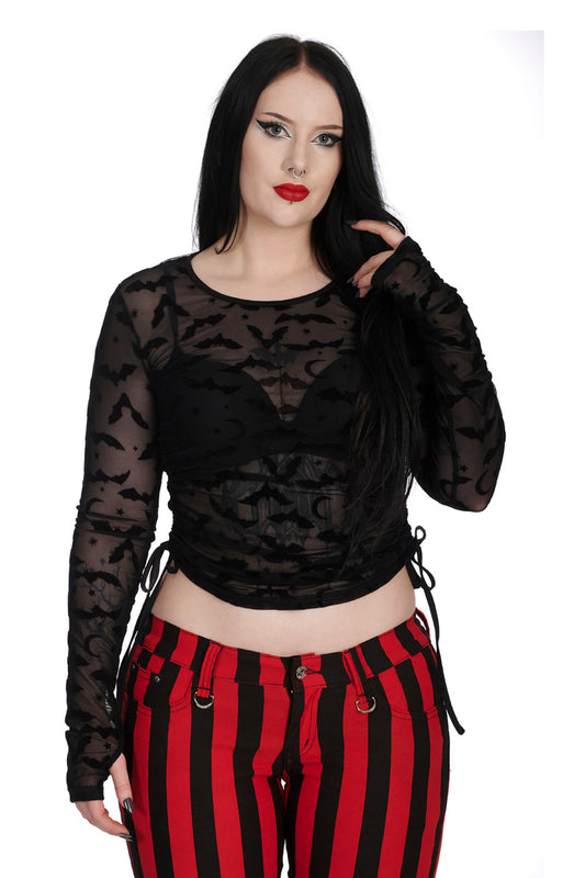 Banned Groove is All Around Mesh Top with Flock Bat Print - Kate's Clothing