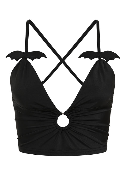 Banned Black Melantha Crop Top with Bat Wings Detail - Kate's Clothing