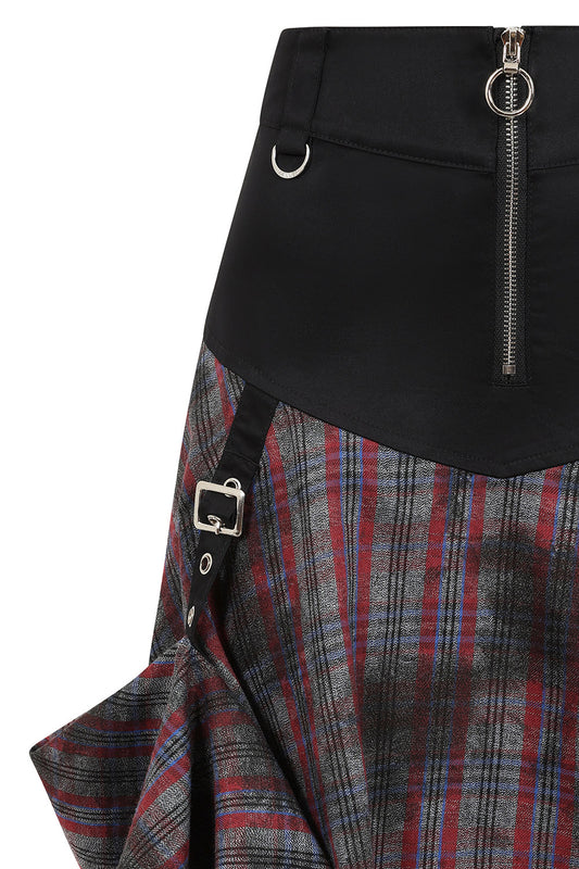 Banned Apparel Morrigan Goth Asymmetric Tartan Skirt in Red