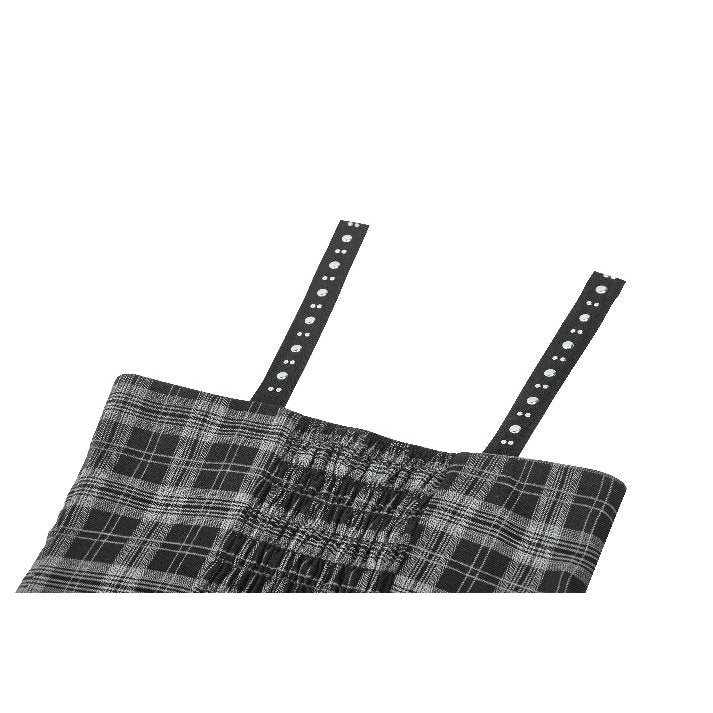 Dark in Love Ida Punk Grey Plaid Metal Studded Dress - Kate's Clothing