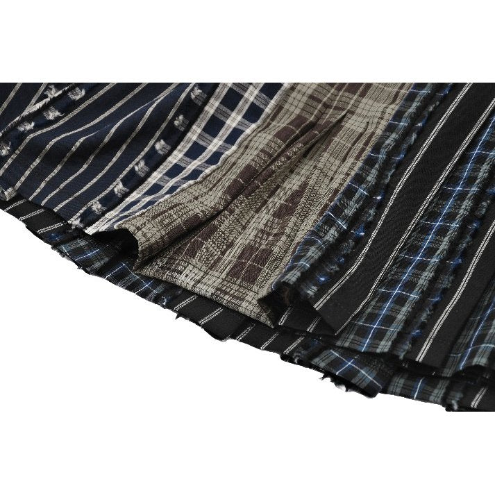 Dark in Love Sage Colorful Plaid Patchwork Leather-Waist Skirt - Kate's Clothing