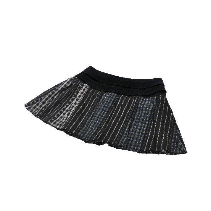 Dark in Love Sage Colorful Plaid Patchwork Leather-Waist Skirt - Kate's Clothing