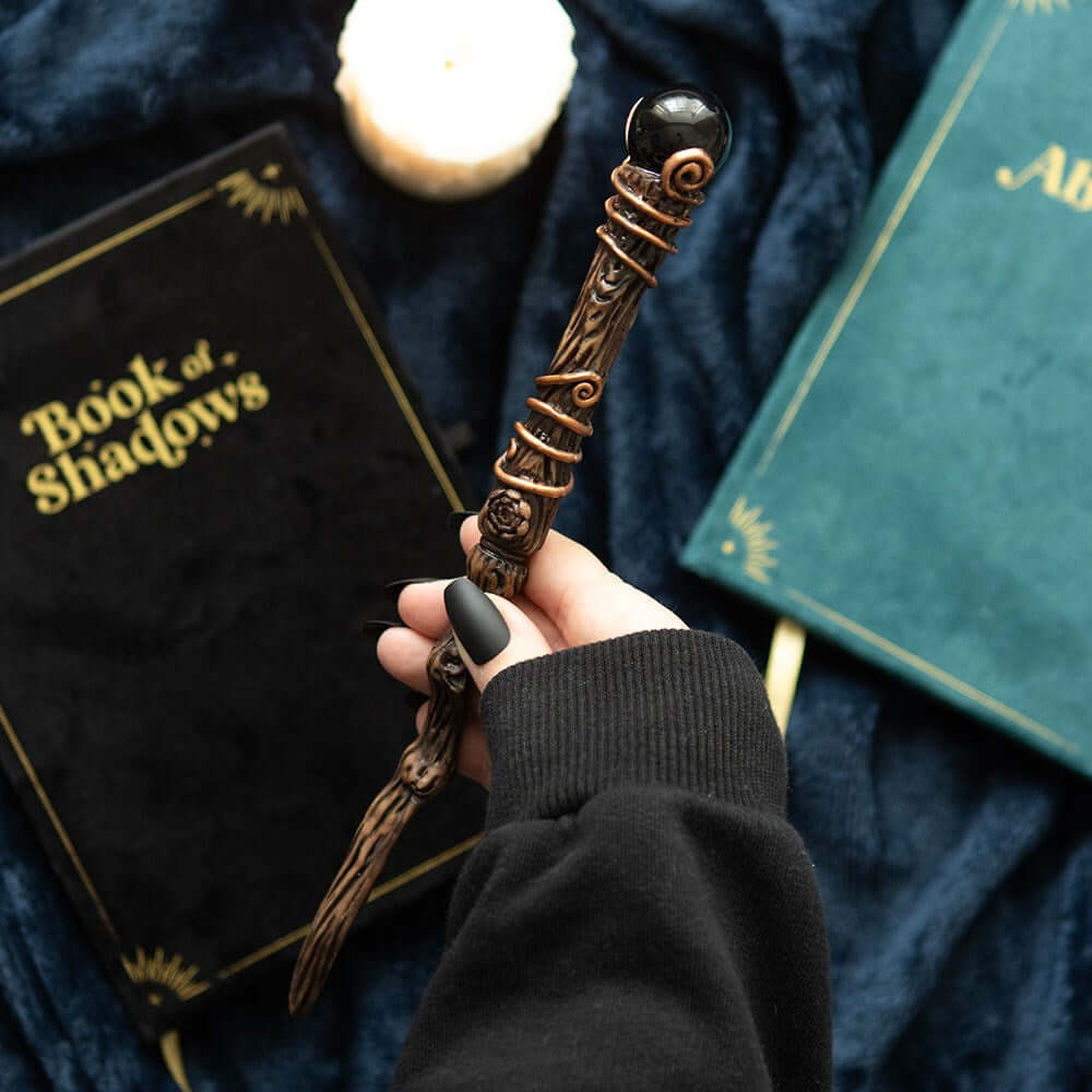 Gothic Gifts Black Obsidian Crystal Wand with Pouch - Kate's Clothing