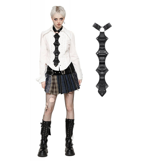 Dark in Love Kaia Skeleton Punk Leather Bow Tie - Kate's Clothing