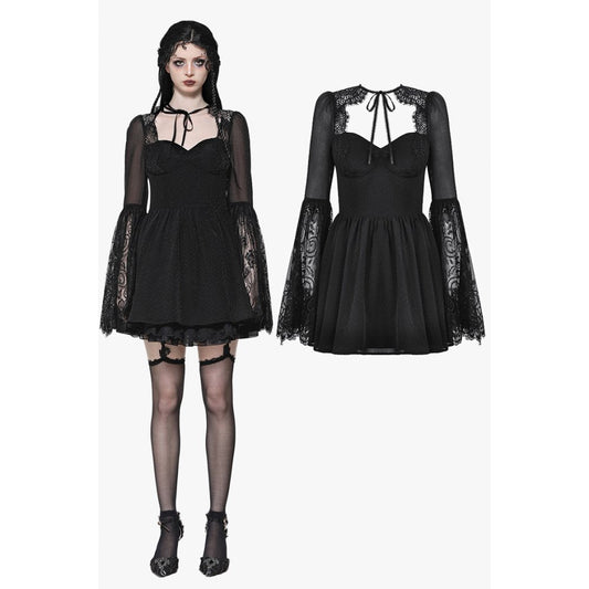 Dark in Love Greta Dark Mystique Gothic Lace-Up Mesh Dress - Kate's Clothing