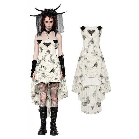 Dark in Love Zosia Punk Gothic Black Butterfly Embroidered Lace Beige Dress - Kate's Clothing