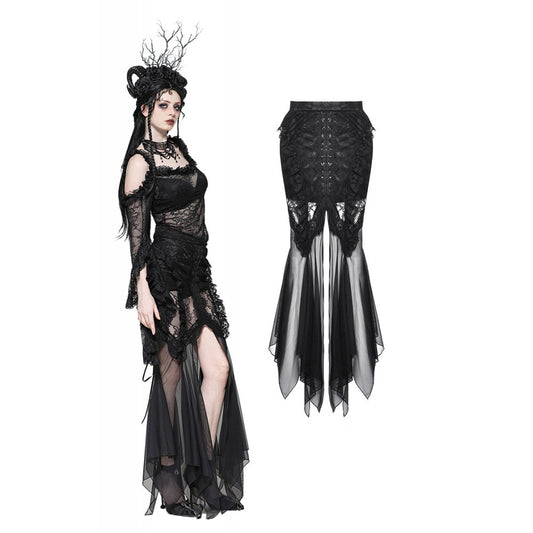 Dark in Love Nevaeh Gothic Lace and Mesh Mermaid Skirt - Kate's Clothing
